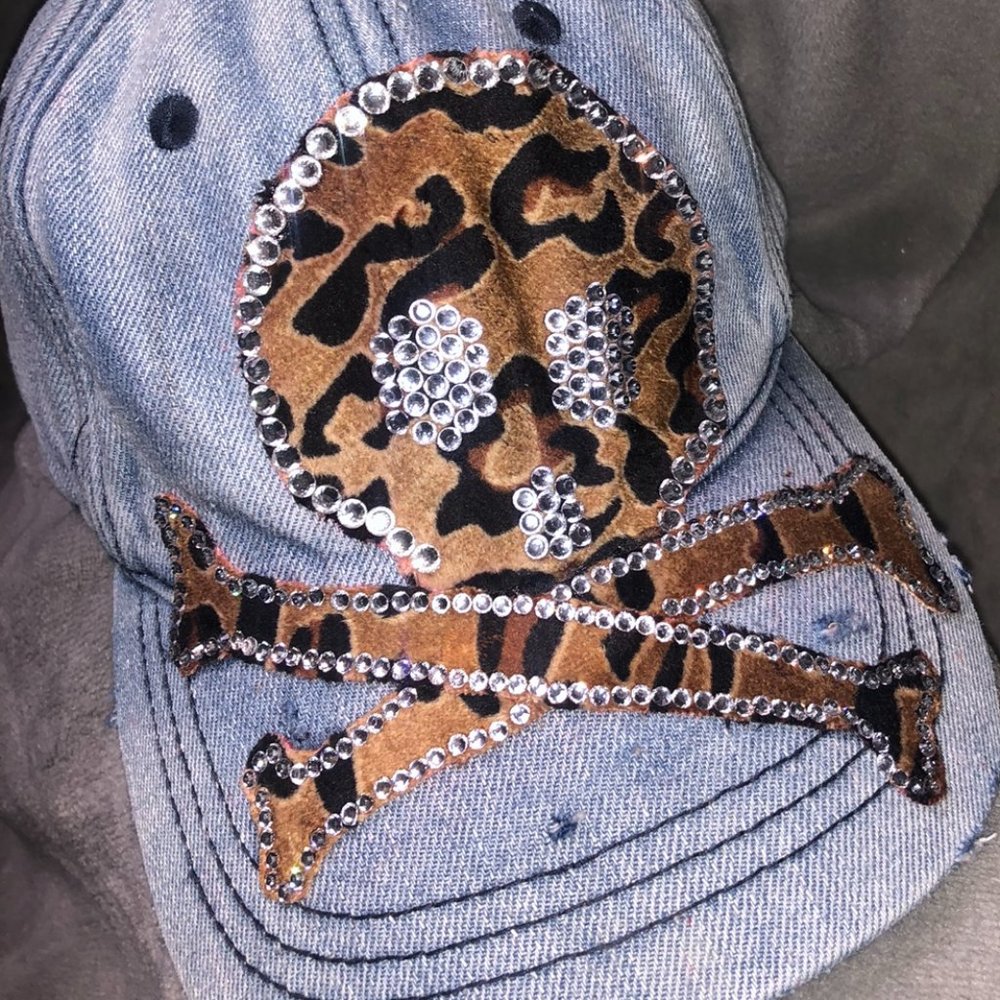 CHEETAH PATTERNED SKULL - ED HARDY DENIM CAP -CSTM